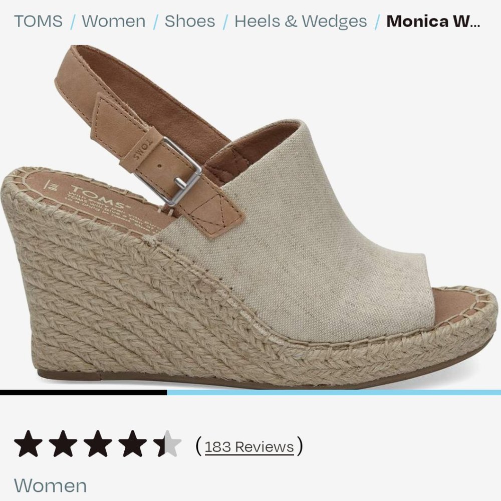 Tom's Monica Slingback Wedge (NIB)